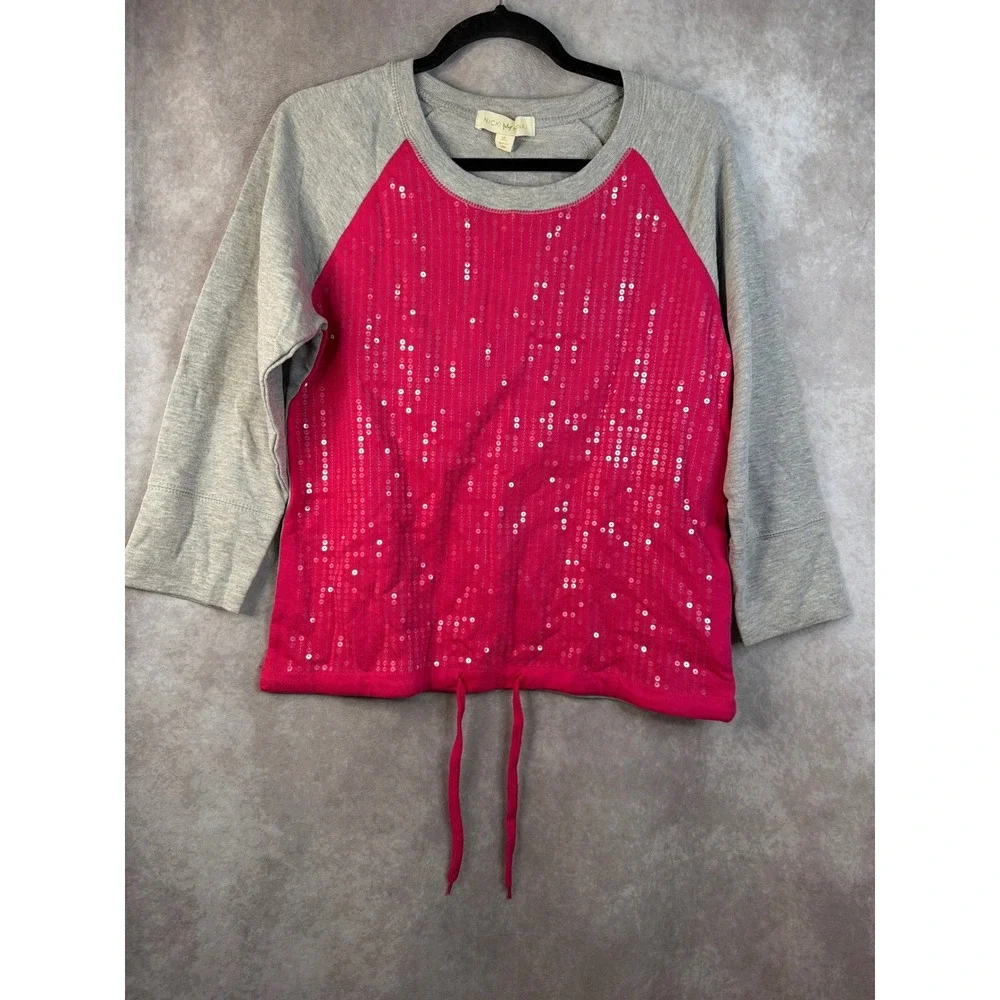 NWT Nicki Minaj Gray Pink‎ Sequin Raglan Sleeve Drawstring Sweatshirt Size XL